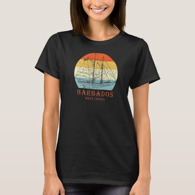 Barbados Väster Indies Vintage Blueprint Sailboat  T Shirt (Framsida)