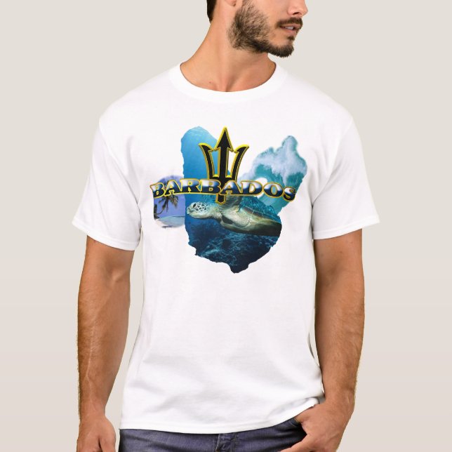 BARBADOS VINKAR DEN TILLBAKA T SKJORTAN FÖR TREUDD T-SHIRT (Framsida)