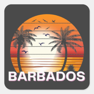 Barbados Vintage Handflatan Träd Sommarbuss Fyrkantigt Klistermärke