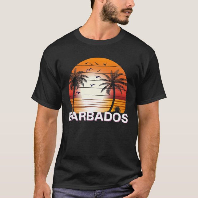 Barbados Vintage Handflatan Träd Sommarbuss T Shirt (Framsida)