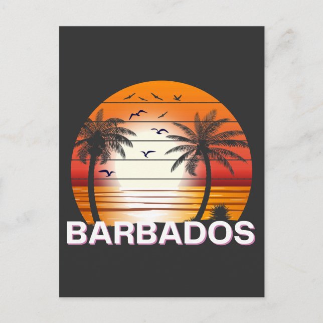 Barbados Vintage Handflatan Träd Sommarbuss Vykort (Framsida)