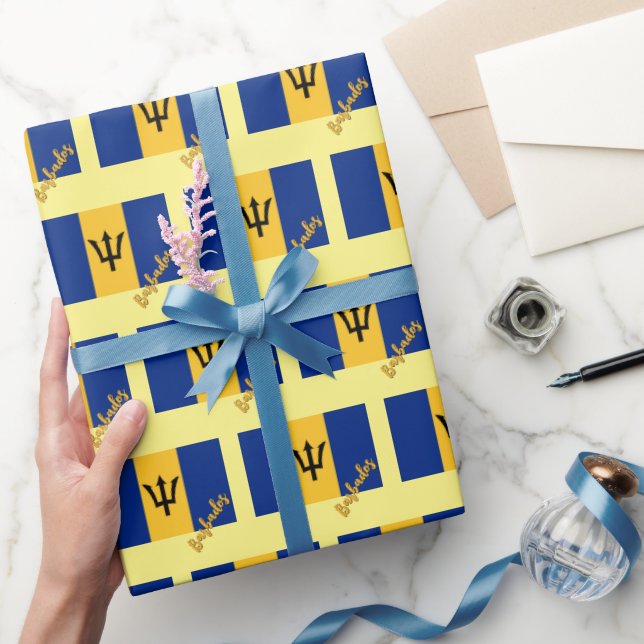 Barbados Wrapping Papper, gult, Barbados Flagga Presentpapper (Gifting)