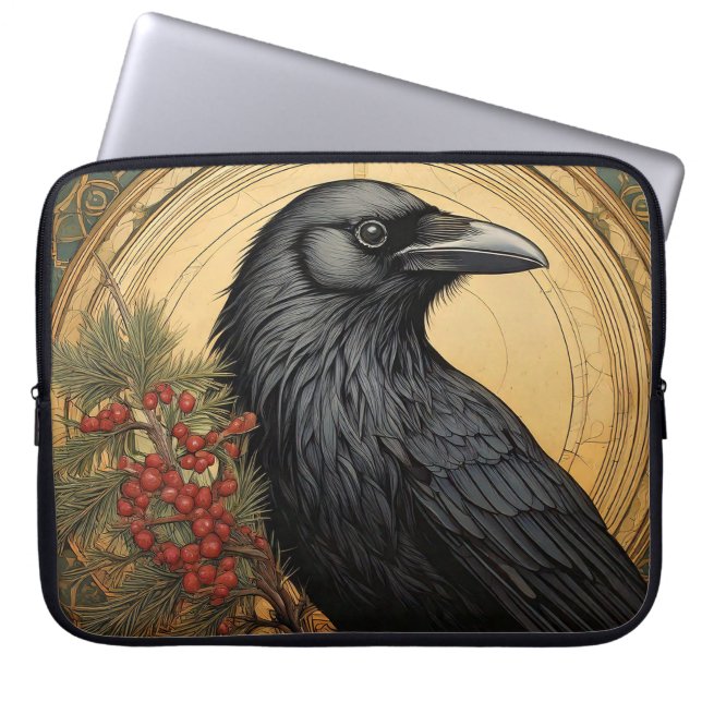 Bärbar art nouveau-Kråka-säck Laptop Fodral (Framsidan)