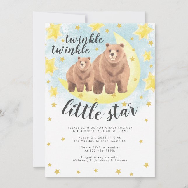 Bärbar babystövel i Guld med klumpor Inbjudningar (Framsida)