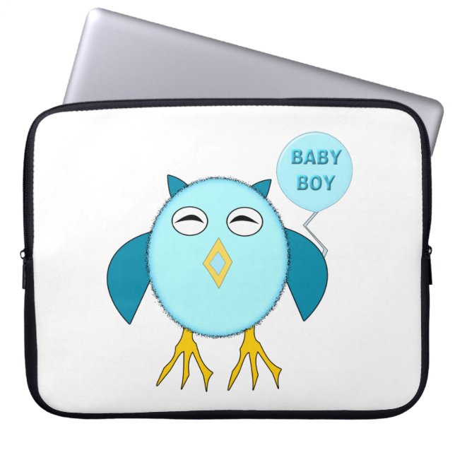 Bärbar Bärbar Pojke-flaska för Cute Blue Uggla Laptop Fodral (Framsidan)