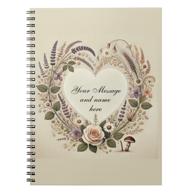 Bärbar Blommigt-hjärt- och Vild-svampar Anteckningsbok (Framsidan)