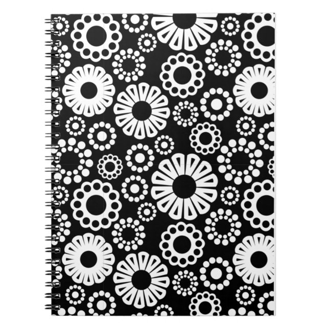 Bärbar blommigt i svartvitt anteckningsbok med spiral (Framsidan)