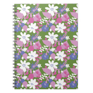 Bärbar Blommigt-Rosa och vit Spiral-dator Anteckningsbok