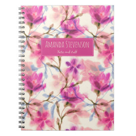 Bärbar blommönster med rosa vattenfärg anteckningsbok