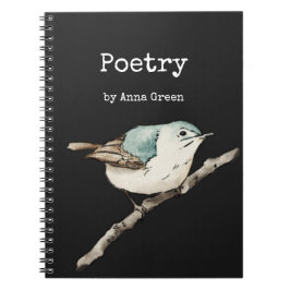 Bärbar bok för vattenfärgsfåglar, poetry-författar anteckningsbok