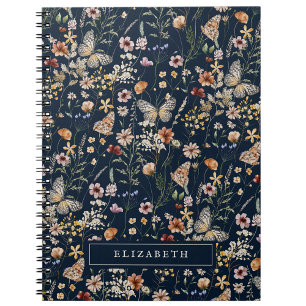 Bärbar bok om marin blå Wildblomma Anteckningsbok