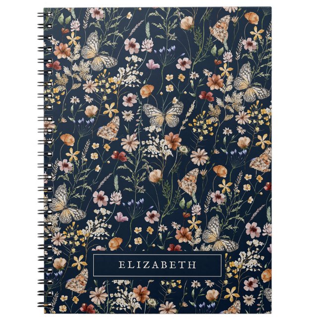 Bärbar bok om marin blå Wildblomma Anteckningsbok (Navy Blue Boho Wildflower Notebook by Painted Paperie
)