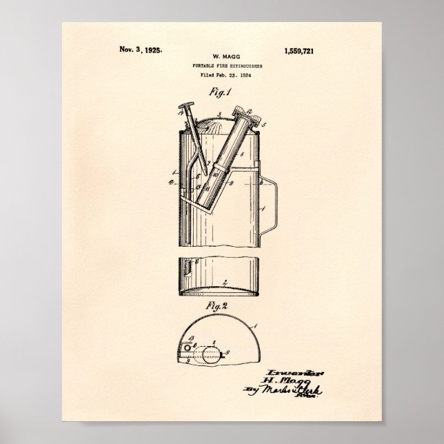 Bärbar brandsläckare 1925 - gammal brandsläckare poster (Framsidan)