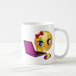 Bärbar dator Emoji Flicka Kaffemugg