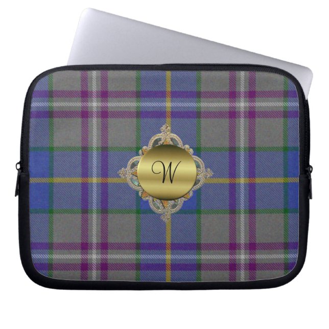 Bärbar dator för MonogramTartanplädet täcker Laptop Sleeve (Framsidan)