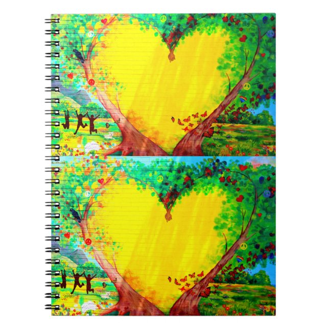 Bärbar dator med 2 guld-hjärtan anteckningsbok (Framsidan)