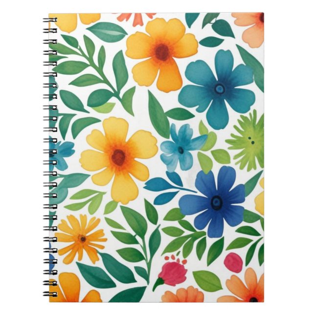 Bärbar dator med färgade vattenfärgsblommor anteckningsbok (Framsidan)