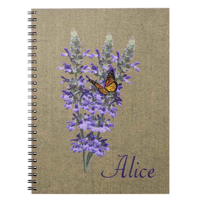 Bärbar dator med fjäril och lavender Flower Spiral Anteckningsbok (Framsidan)