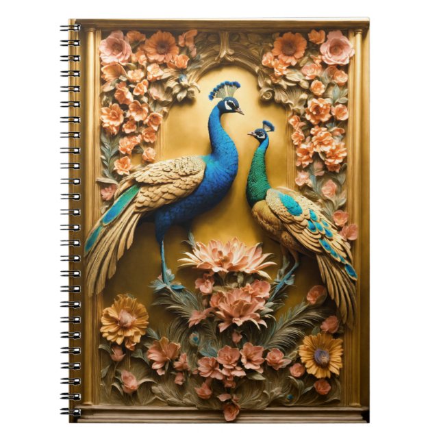 Bärbar dator med gyllene peacock-design anteckningsbok (Framsidan)