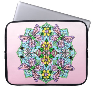 Bärbar dator med rosa och ljusblå Hand plockade Ma Laptop Fodral
