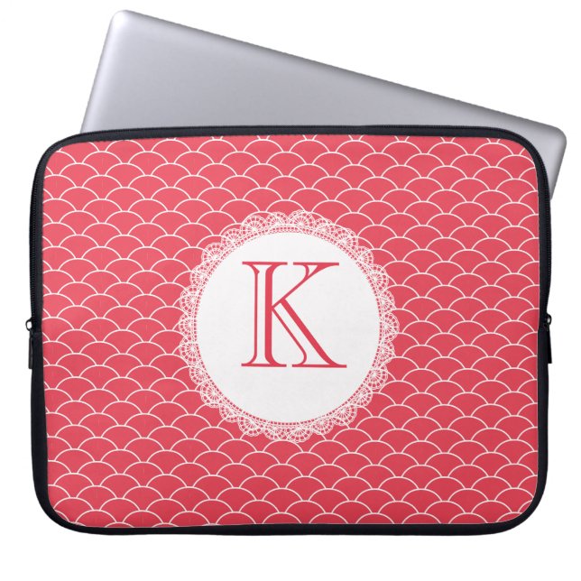 Bärbar dator med rött designer från Brev Monogram Laptop Sleeve (Framsidan)