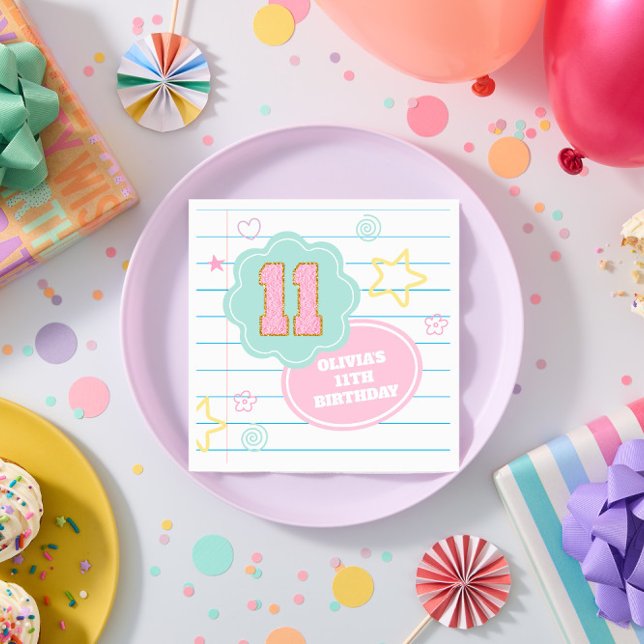 Bärbar dator med varsima pastellplåster 11:e födel pappersservett (Skapare uppladdad)
