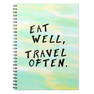 Bärbar dator med vattenfärg "Eat well, Travel Ofte Anteckningsbok Med Spiral