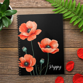 Bärbar dator med Watercolor Poppy Flower Art Namn  Anteckningsbok