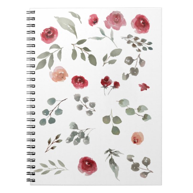 Bärbar dator, ro, rött, blommor, blommigt anteckningsbok (Framsidan)