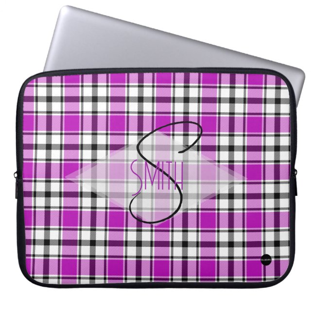 Bärbar dator - skydd med violett rosa, svartvitt laptop fodral (Framsidan)