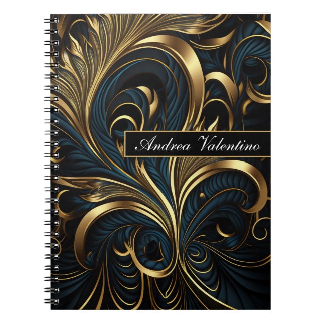 Bärbar elegant Black och Guld Mönster Anteckningsbok (Framsidan)