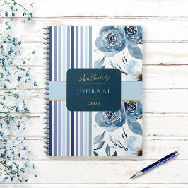 Bärbar elegant Blåvit Rand Blommigt Journal Anteckningsbok