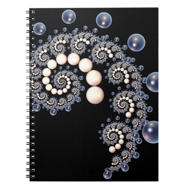 Bärbar elfenbensdator med blå Pearl Spiral Anteckningsbok (Framsidan)