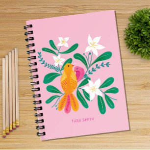 Bärbar hand plockade-dator för fåglar och Blommigt Anteckningsbok