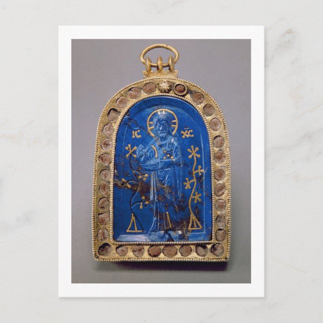 Bärbar ikon, troligen medeltida (lapis lazuli) vykort (Framsida)