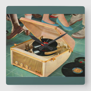 Bärbar inspelningsspelare från 1950-talet fyrkantig klocka