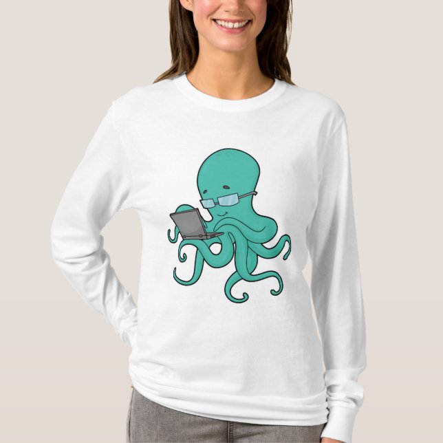 Bärbar oktopus-dator t shirt (Framsida)