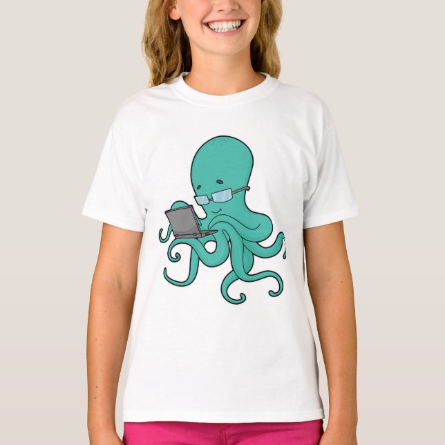 Bärbar oktopus-dator t shirt (Framsida)