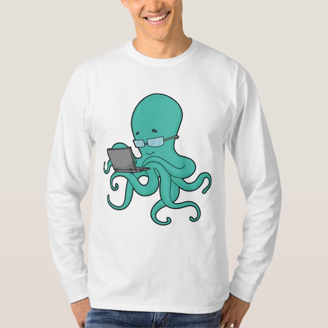 Bärbar oktopus-dator t shirt (Framsida)