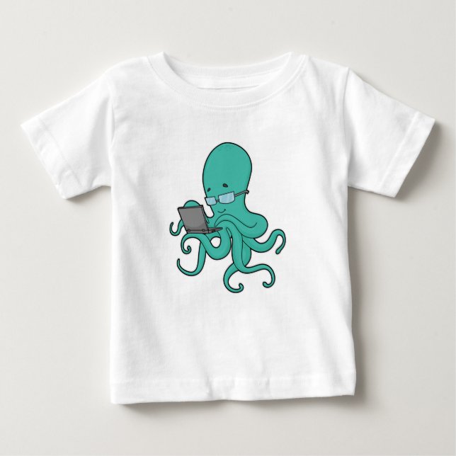 Bärbar oktopus-dator t shirt (Framsida)
