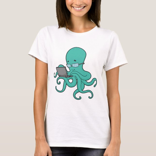 Bärbar oktopus-dator t shirt (Framsida)
