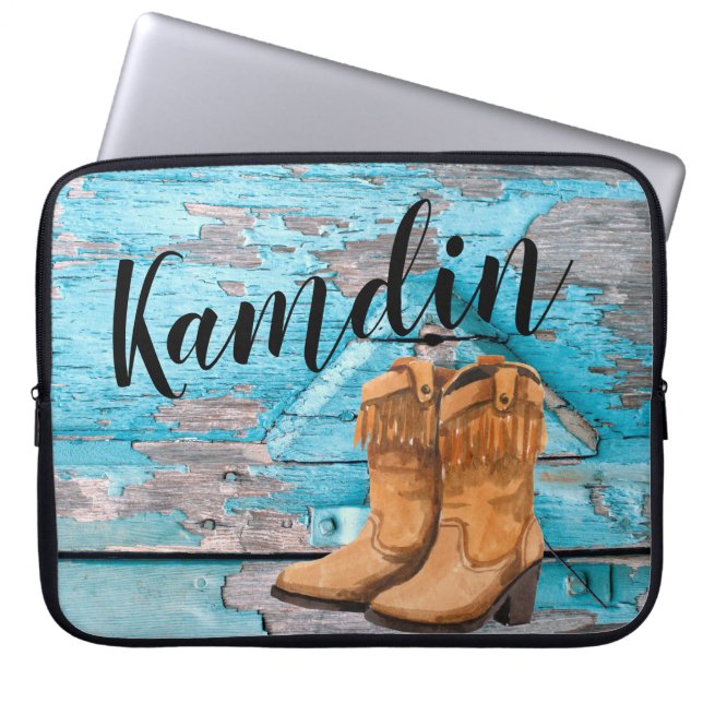 Bärbar personlig Fodral Blue Wood Barn Door Boots (Framsidan)