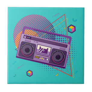 Bärbar radiokassettbandspelare för funky 80-tal, kakelplatta