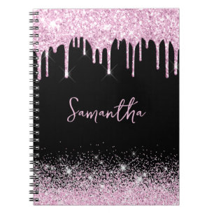 Bärbar Rosa Black Glitter Glam Namn-dator Anteckningsbok