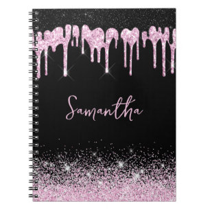 Bärbar Rosa Black Glitter Glam Namn-dator Anteckningsbok