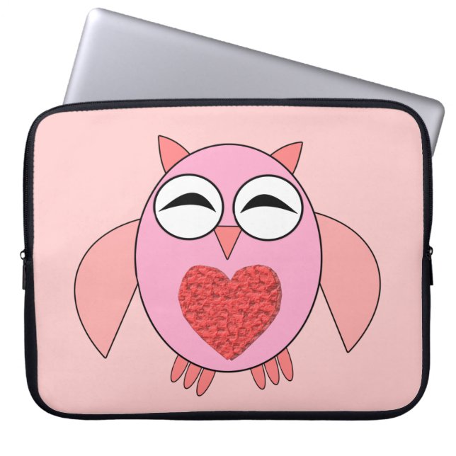 Bärbar rosa Kärlek Heart Uggla-säck Laptop Sleeve (Framsidan)