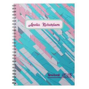 Bärbar rosa och blå Abstrakt Mönster Spiral Anteckningsbok