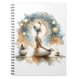Bärbar spiral-dator med kvinna i yoga pose anteckningsbok