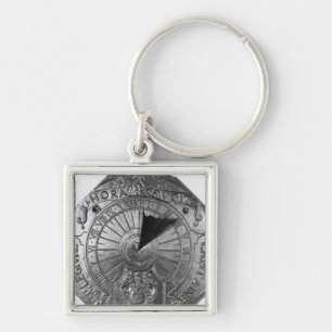 Bärbar Sundial, från det Sierk slottet 1756 Fyrkantig Silverfärgad Nyckelring