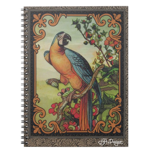 Bärbar textilvara av typen Textile Art Bird Anteckningsbok (Framsidan)